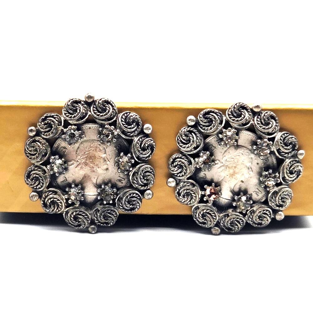 1960 South Africa Coin Earrings Clip on Signed Kramer